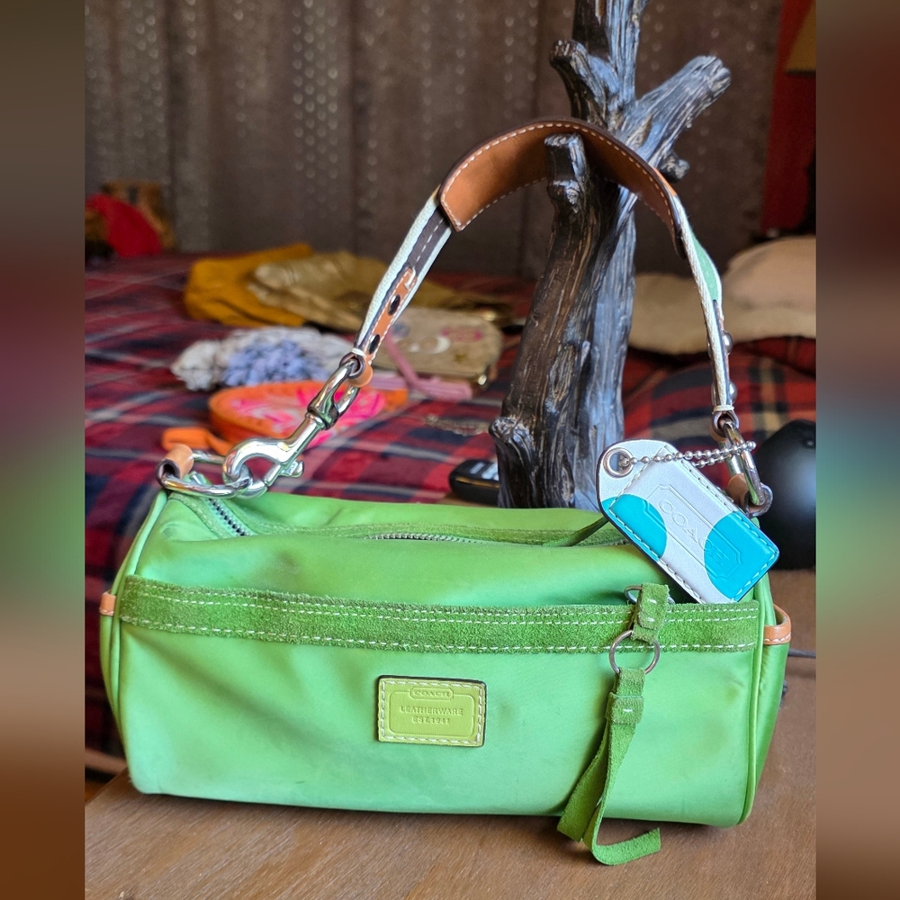 Coach Satin Green "Barrel" Bag, GUC, PLEASE READ DESCRIPTION BEFORE PURCHASING
